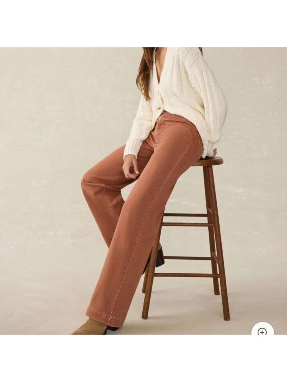 Faherty Women's Stretch Terry Harbor Pants Rust Wide Leg Jeans Size 30 *Flawed*
